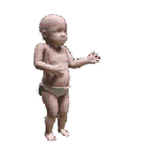 A short animation of a cartoon baby dancing.